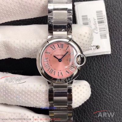 V6 Factory Ballon Bleu De Cartier Pink Face 28mm Swiss Ronda Quartz Women's Watch